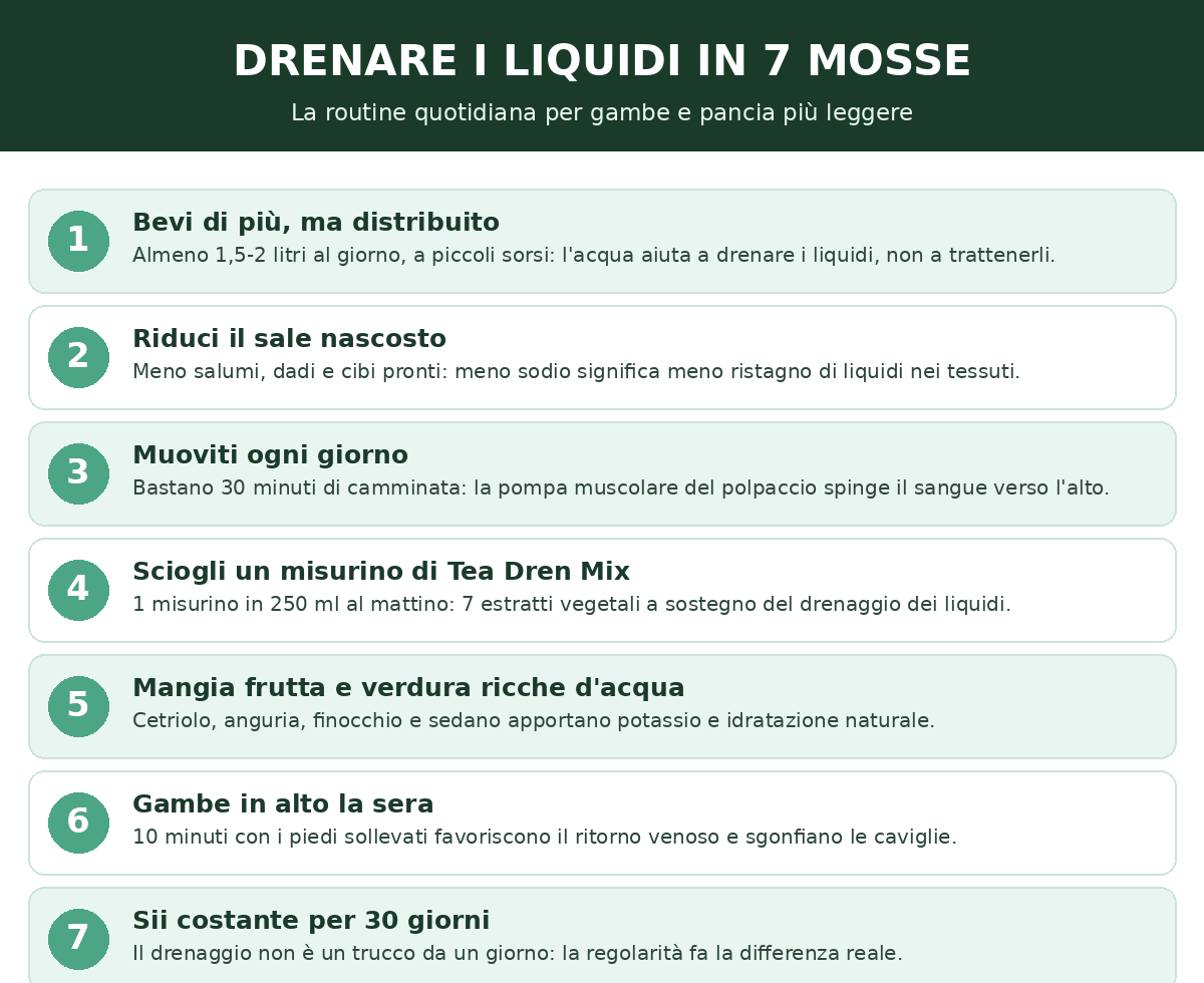 Routine in 7 mosse per drenare i liquidi e sgonfiare le gambe