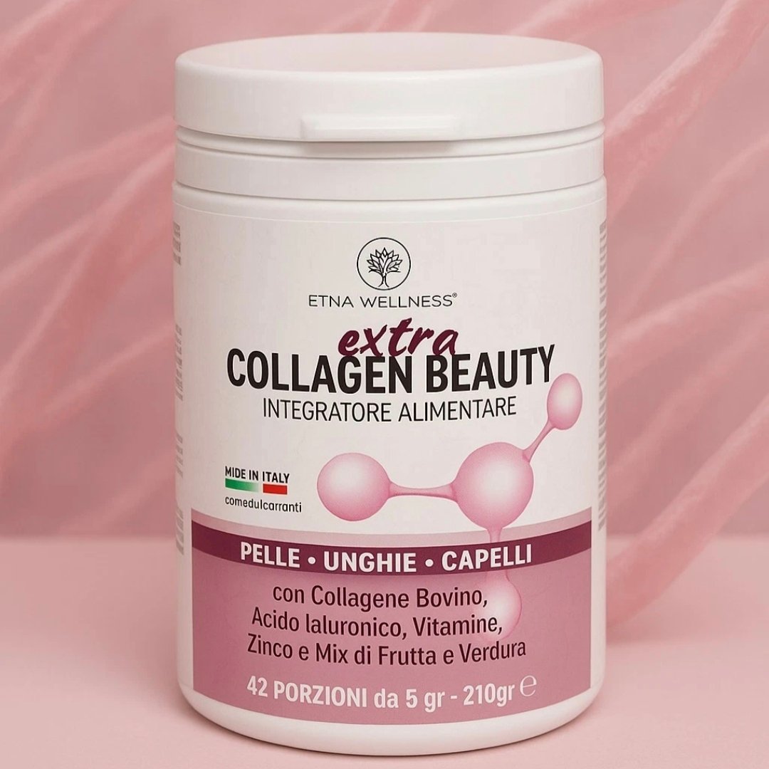 Collagen Extra Beauty Etna Wellness: collagene da bere in polvere con acido ialuronico per pelle, unghie e capelli