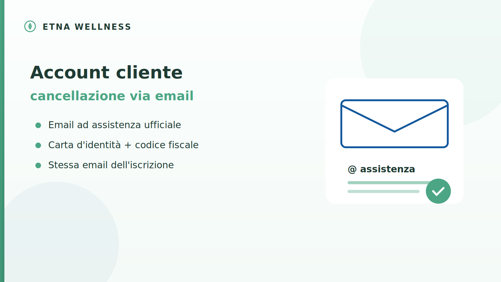 Come cancellare account cliente Etna Wellness via email con documento e codice fiscale