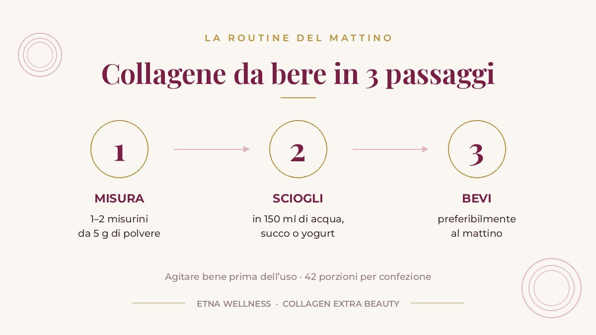 Collagene da bere al mattino: routine in 3 passaggi con un misurino di Collagen Extra Beauty