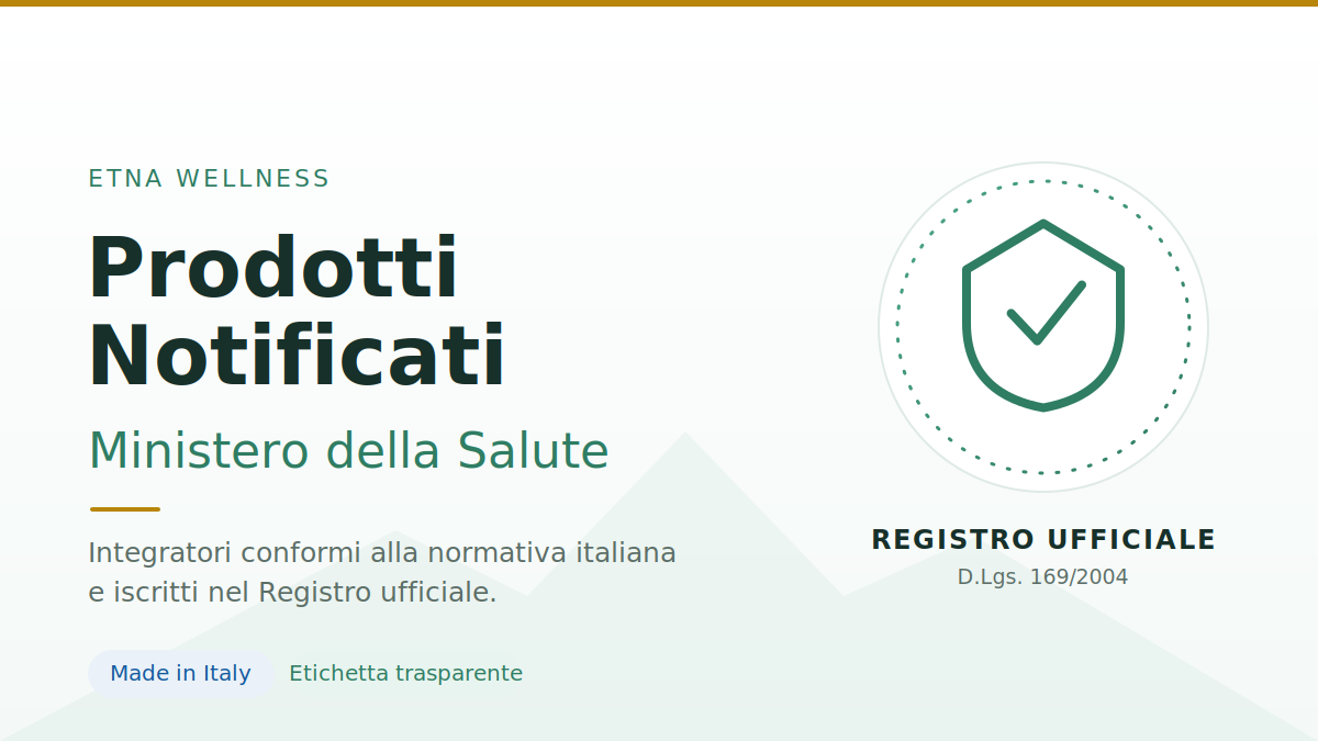 Notifica al Ministero della Salute: integratori Etna Wellness conformi alla normativa italiana