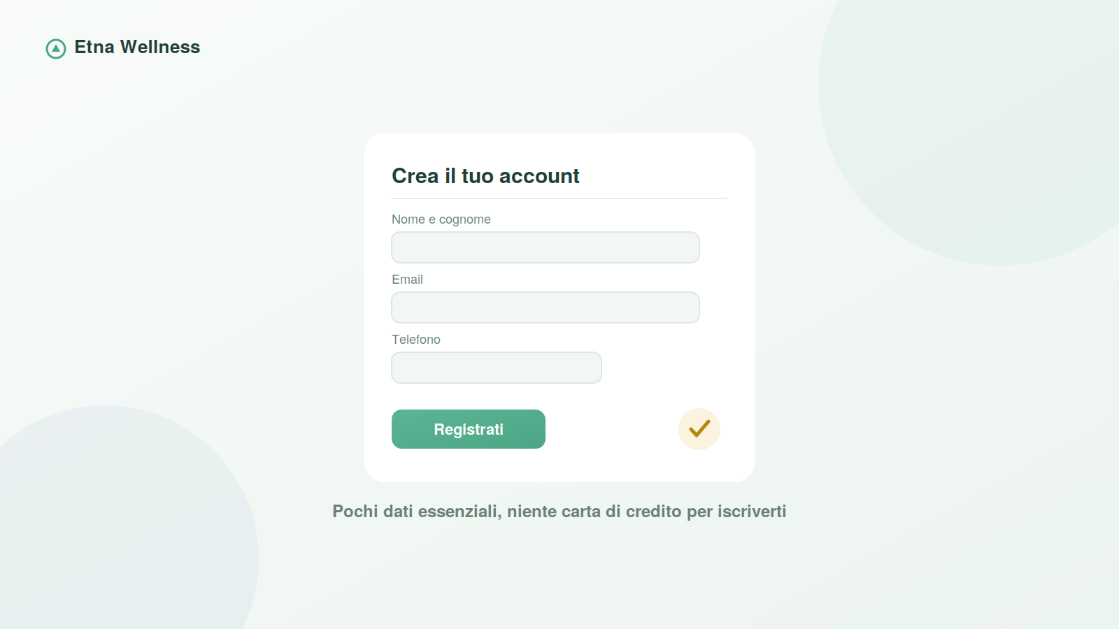 Modulo per creare l'account gratuito cliente con i dati essenziali