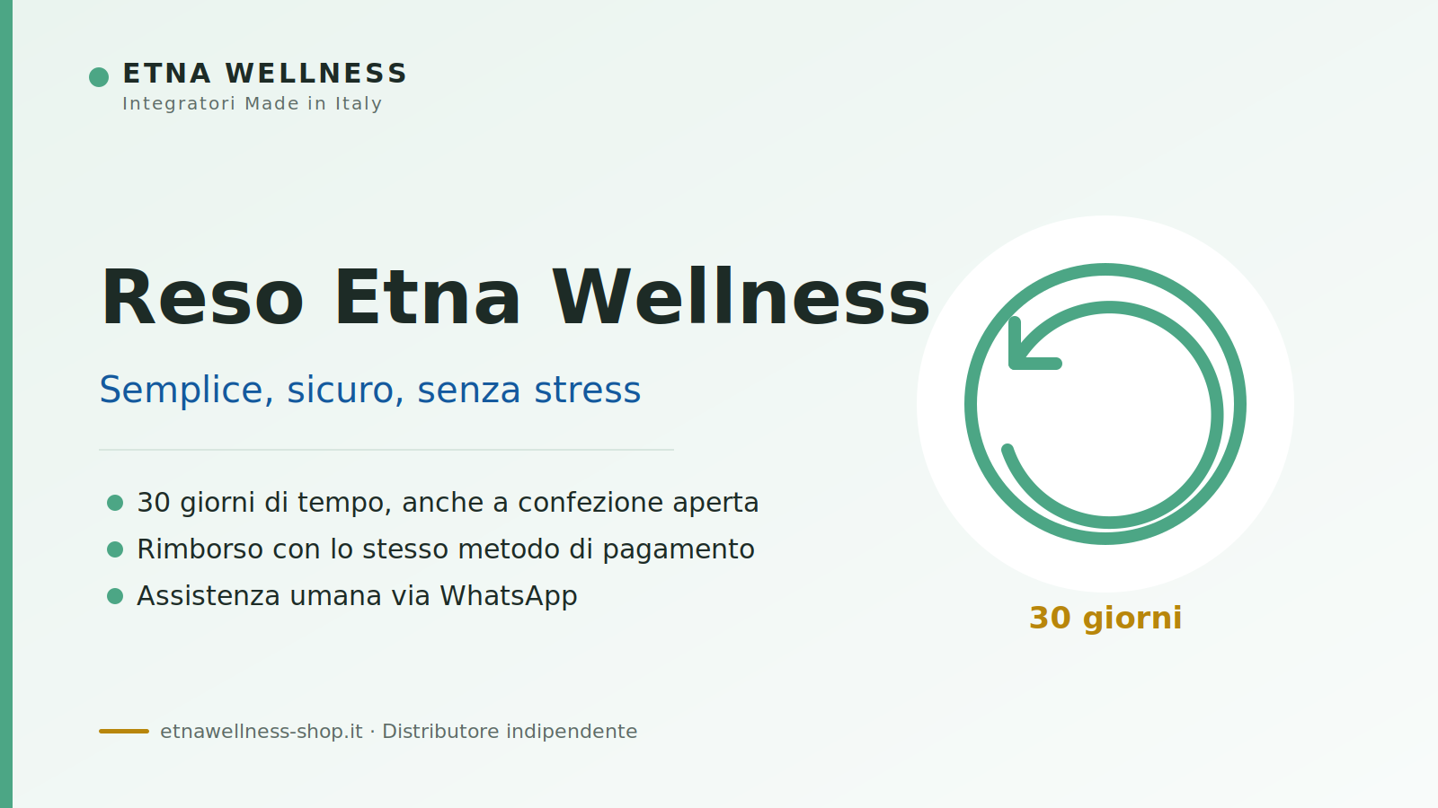 Reso Etna Wellness entro 30 giorni anche a confezione aperta