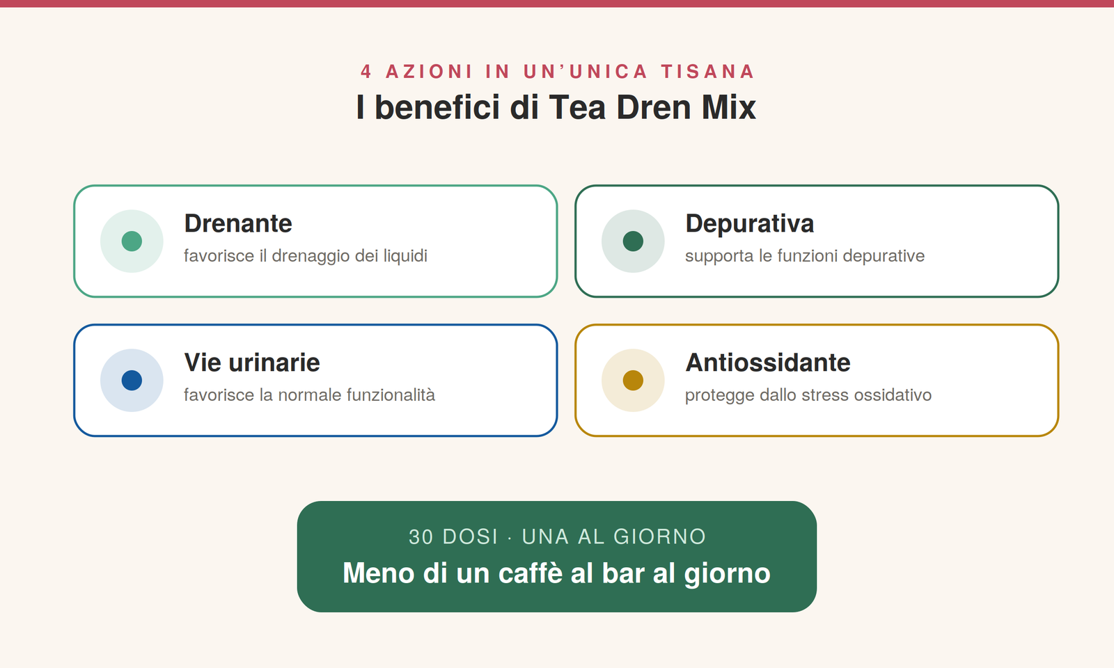 Valore di Tea Dren Mix per depurare l'organismo: 30 dosi, una al giorno