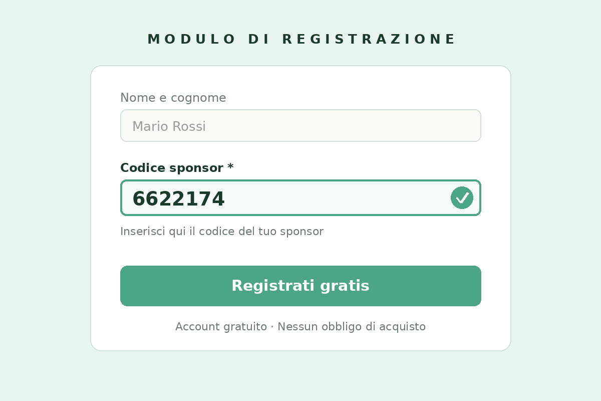 Campo codice sponsor Etna Wellness nel modulo di registrazione con il numero 6622174 evidenziato