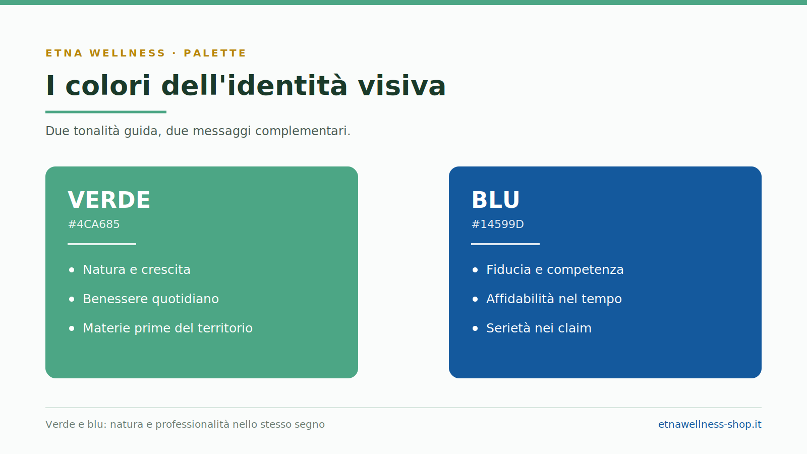 Palette dell'identità visiva del marchio: verde natura e blu fiducia