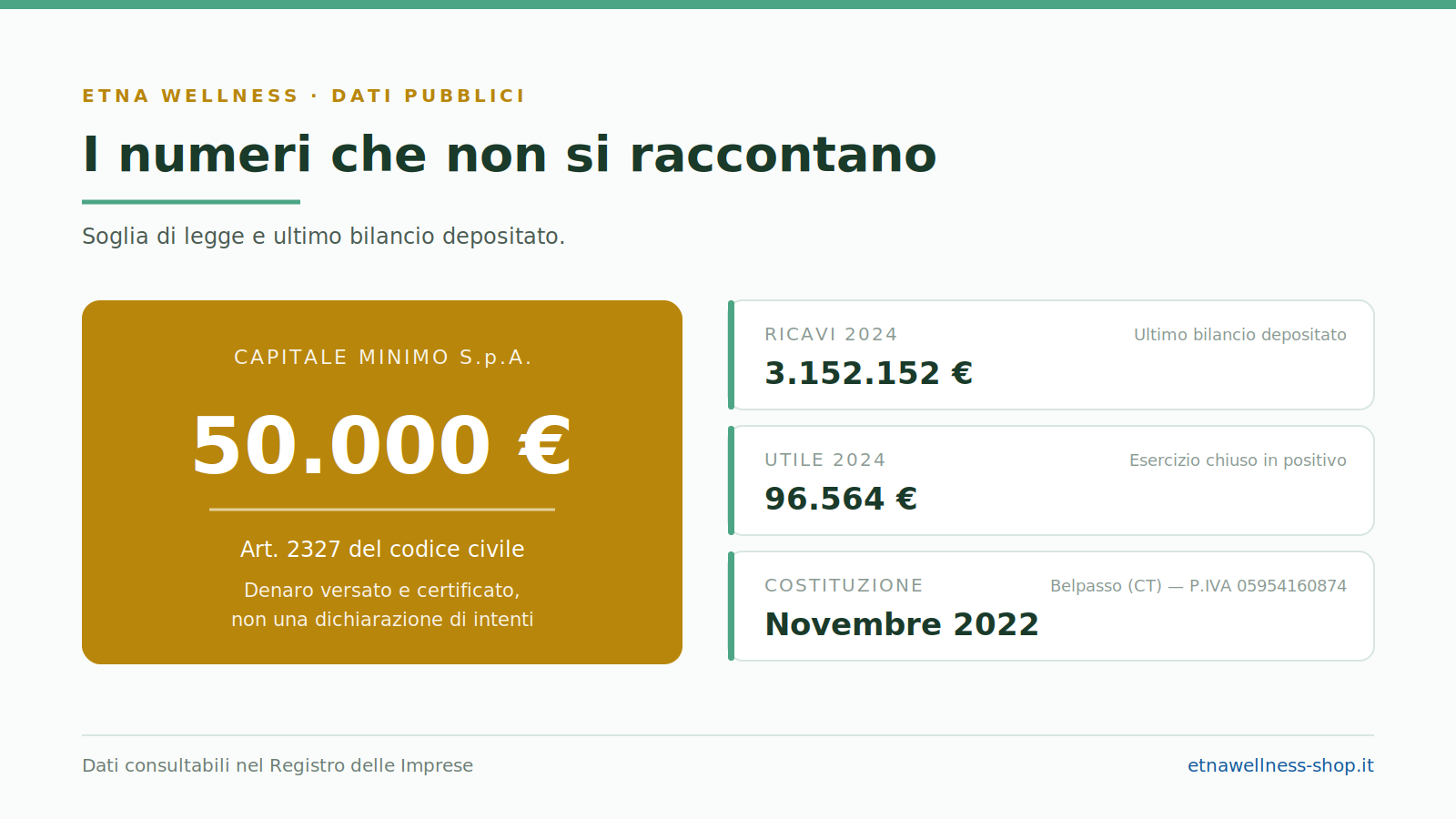Capitale sociale minimo di 50.000 euro e dati di bilancio verificabili di Etna Wellness